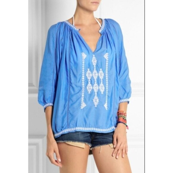 Melissa Obabash Angel Blue Peasant Blouse boho One Size fits all - Picture 1 of 9